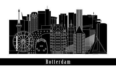 Fototapeta premium Rotterdam cityscape building line art design. Vector illustration.