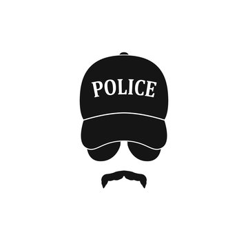 Policeman In Baseball Cap And Sunglasses. Vector Illustration.