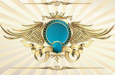 Decorative golden winged insignia