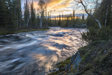 river Polisarka at Kola ponisula, Russia, Arctic taiga