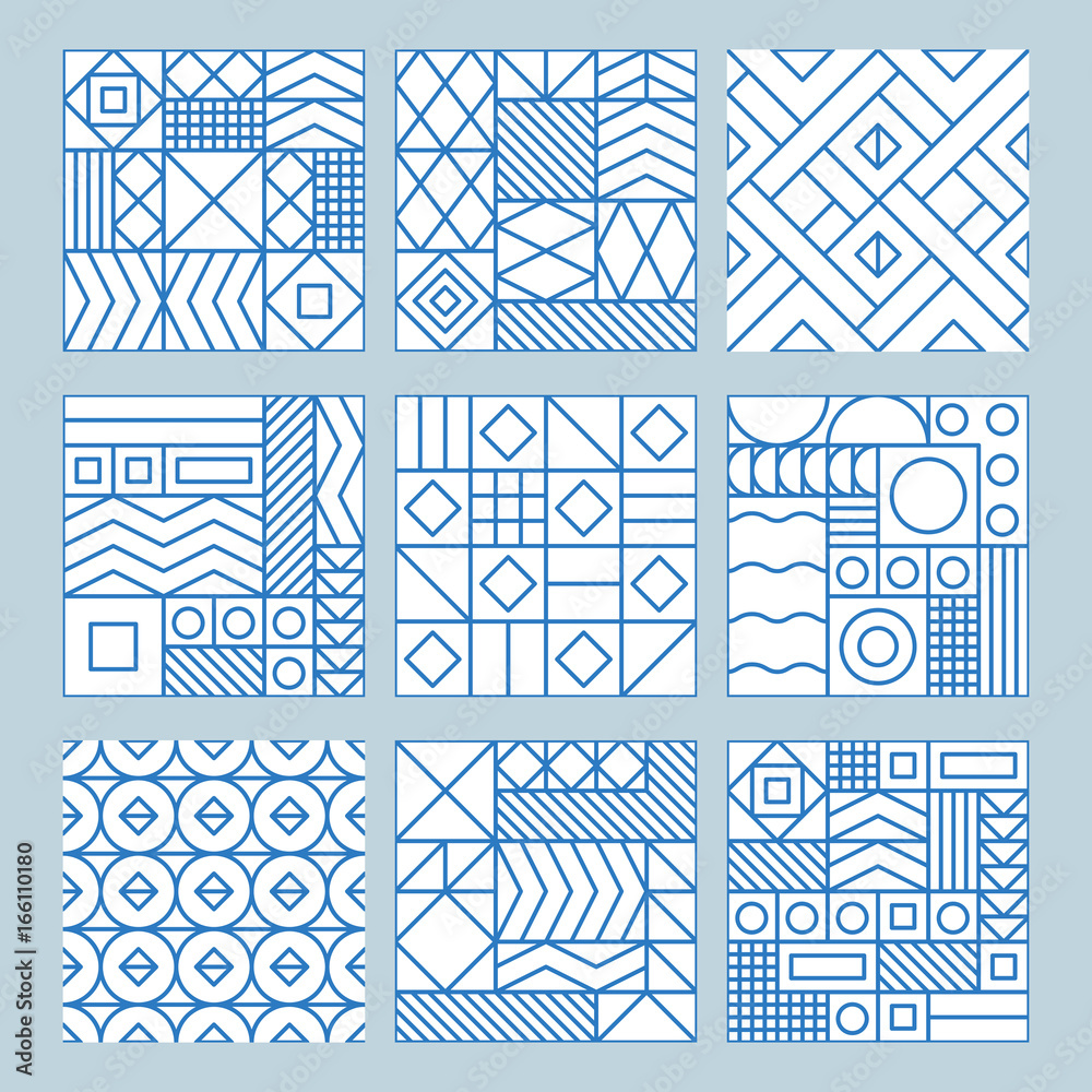Poster Vector trendy abstract seamless patterns in modern minimal style with geometric shapes