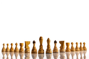 White chess pieces on a white background