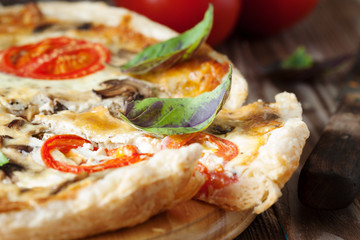 Homemade cheesy vegetable quiche pie