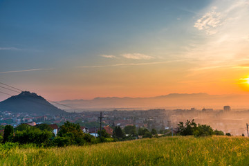 Morning view with Deva city, Romania