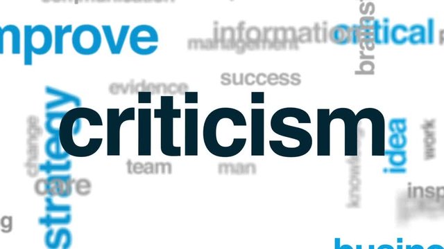 Criticism animated word cloud, text design animation.