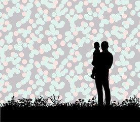 Vector, silhouette of a child and father