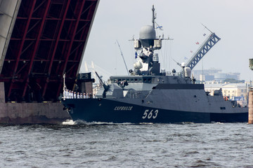 Obraz premium Navy day and parade on Neva river