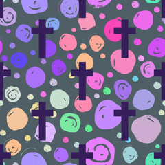Vanilla cross.Spooky seamless pattern. Halloween wrapping paper background in neon pastel colors. Cute gothic style.