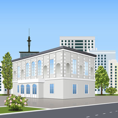 Obraz premium office building with the entrance and a reflection