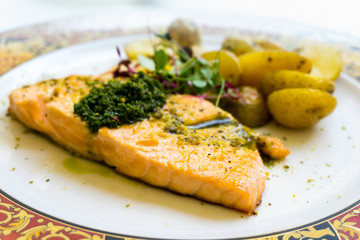 Grilled Salmon - with fresh lettuce and mash potatoes