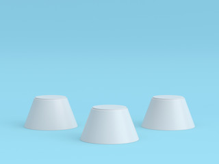 Empty white winners podium on pastel blue color background. 3D rendering.
