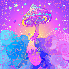 Magic mushrooms. Psychedelic hallucination. Vibrant vector illustration.