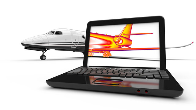 Infrared Jet Plane / 3D render image representing an luxury jet in infrared on an laptop 
