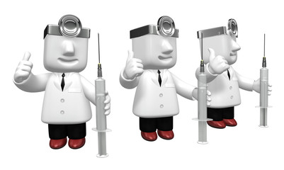 3D human character The Doctor with a Syringe. 3D Square Man Series.