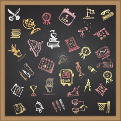 Hand drawn school color icon on chalkboard Vector illustration