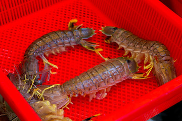 fresh shrimps prawns boiling king prawn blue leg shrimp a ton of shrimp seafood boiling into red skin prawn