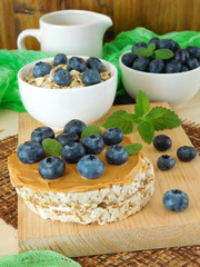Sandwich with peanut butter and blueberries