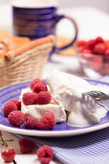 Curd dessert with fresh raspberries