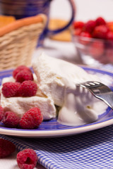Curd dessert with fresh raspberries