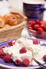 Curd dessert with fresh raspberries