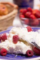 Curd dessert with fresh raspberries