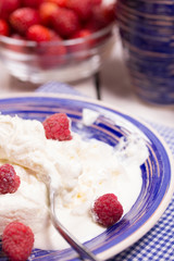 Curd dessert with fresh raspberries