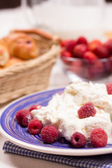 Curd dessert with fresh raspberries