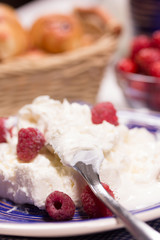 Curd dessert with fresh raspberries