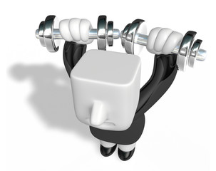 3d man holding his metal small dumbbell