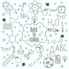 Back to school doodles. Hand drawn objects. Vector illustration.