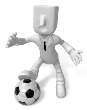 3D Businessman Football playing. 3D Square Man Series.