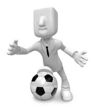 3D Businessman Football playing. 3D Square Man Series.