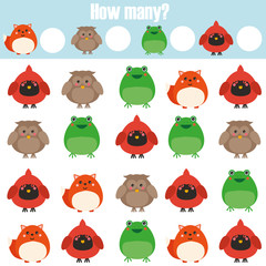 Counting educational children game, kids activity. How many objects task