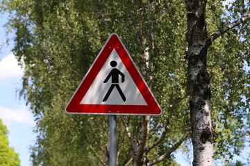 Road sign / The " Warning pedestrians "