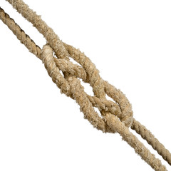 nautical knot from old ropes, isolated on white background 