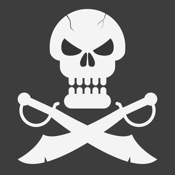 Pirate skull with sabers on black background. Vector illustration
