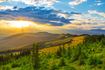 beautiful quiet sunset scene in a Carpathians mountain