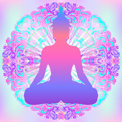 Fototapeta na wymiar Mandala. Beautiful vintage round pattern. Vector illustration. Psychedelic neon composition. Indian, Buddhism, Spiritual Tattoo, yoga, spirituality.