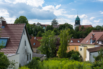 Fototapeta premium German Town Residential Area Aerial Rooftops European Culture Stuttgart Feuerbach District