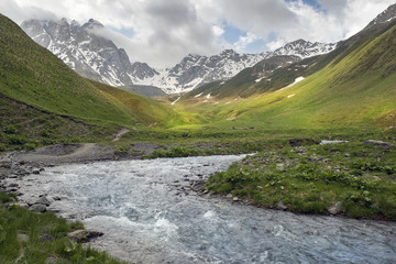 landscape, Caucasus mountain range, Juta valley, Kazbegi region, Georgia