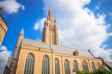 Obraz premium Church Of Our Lady and traditional narrow streets in Bruges (Brugge), Belgium