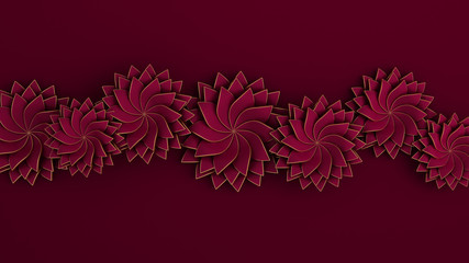 Fototapeta na wymiar Beautiful, elegant paper flower in the style of hand-made on a white wall. 3d illustration, 3d rendering.