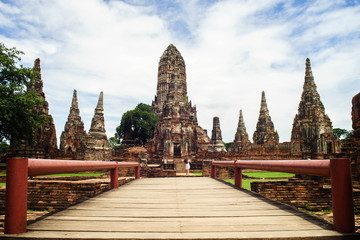 Fototapeta premium Entrance to Wat Chaiwatthanaram in Ayutthaya Historical Park, Thailand.