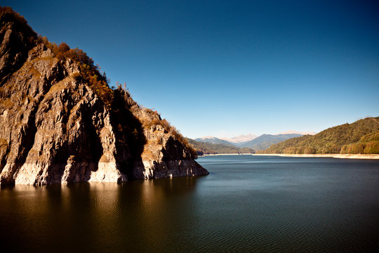 High contrast shot of the Vidraru Lake in Transylvania, Romania