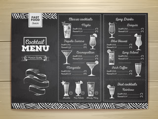 Vintage chalk drawing cocktail menu design. Corporate identity