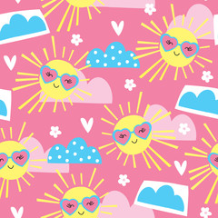 seamless suns and clouds pattern vector illustration