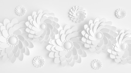 Fototapety  Piękny, elegancki papierowy kwiatek w stylu hand made na białej ścianie. ilustracja 3d, 3d ..renderowanie.