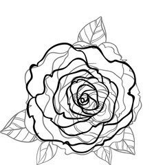 Black and white tattoo style roses with leaves isolated on white background. Vector illustrations. Romantic wedding elements. Valentine's day.