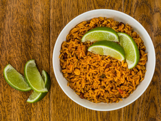 Bowl of Spicy Mexican Rice With Fresh Lime