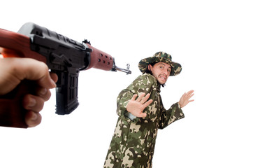 Soldier with weapons isolated on white